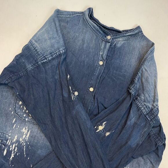 NSF Sky Top In Ash Harlan Denim Jean Shirt Women XS Blue Long Sleeve - Picture 4 of 7